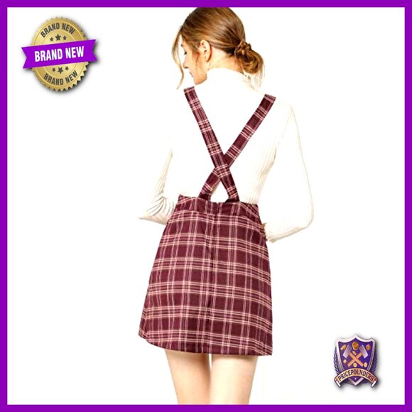 Vintage Plaid Overall Dress Suspender Skirt Pinafore Y2K Chic Adjustable Straps - Picture 5 of 5